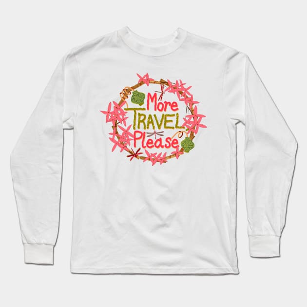 More travel, please quote with bamboo, jungle geranium, lanterns and red damselflies - pink and green Long Sleeve T-Shirt by Ipoole